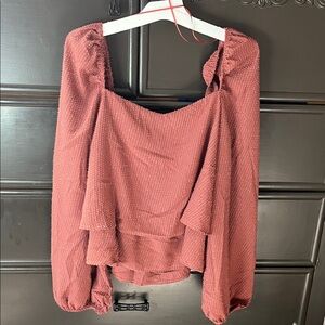 Lumiere-  Dusty Rose Square-Neck Textured Blouse